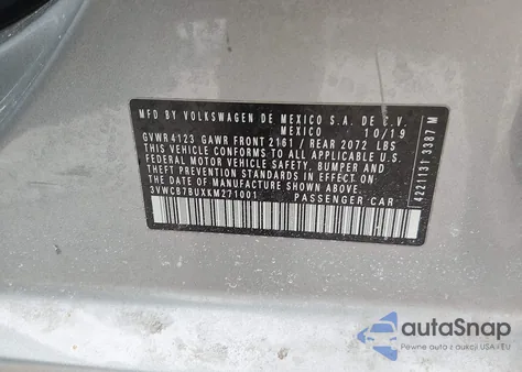 2019 Volkswagen Jetta 1.4T R-Line/1.4T S/1.4T Se z USA, uszkodzony, nr VIN 3VWCB7BUXKM271001